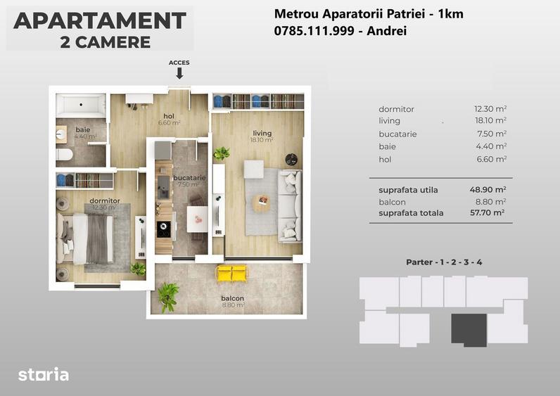 Metrou Aparatorii Patriei (1km) - garsoniera cu curte proprie - 4