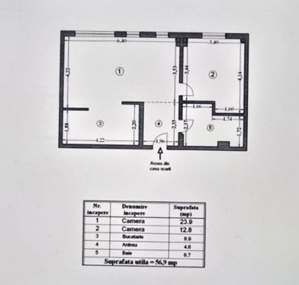 Gara - 2 Camere decomandate 57mp utili, etaj Parter, Constructie 1989 - 6