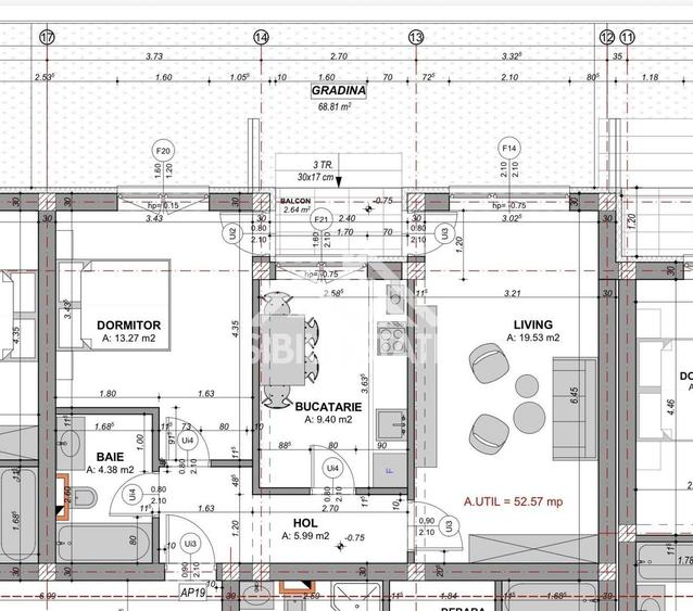 Apartament decomandat cu 2 camere-s.utila 52.57 mp, si gradina - 2