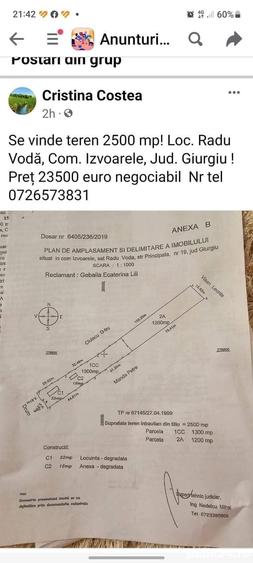 Teren de 2500 mp, în Radu Vodă