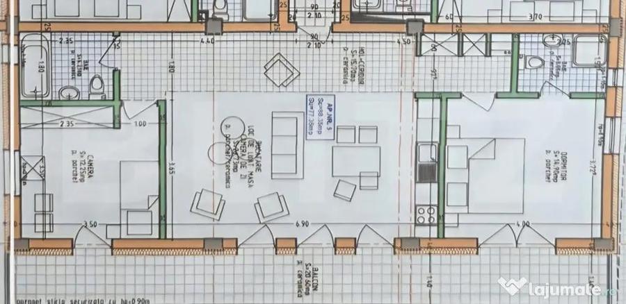 Apartament cu 3 camere decomandat în Centura