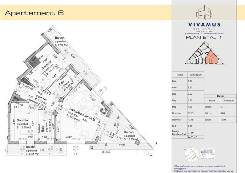 Apartament cu 3 camere în 13 Decembrie