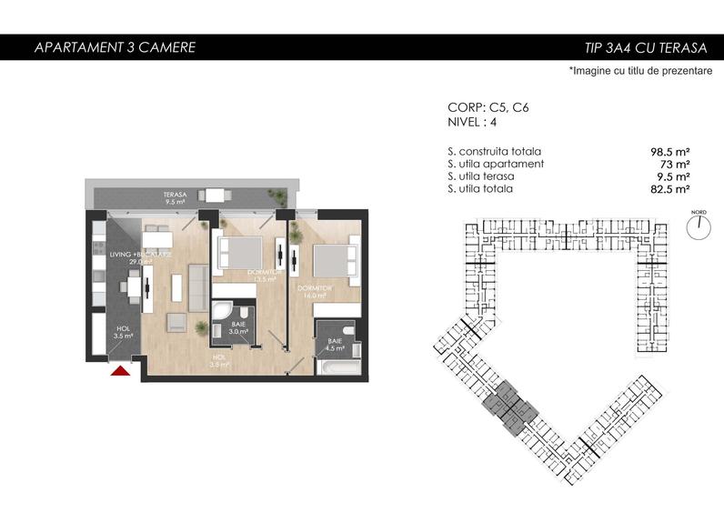 Apartament cu 3 camere semidecomandat în Străulești