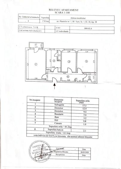 Apartament cu 3 camere decomandat în Central