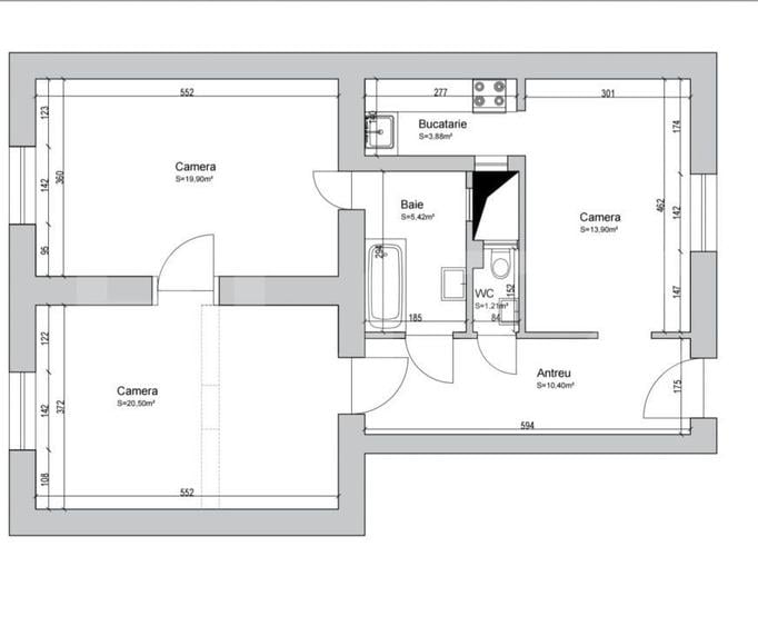 Apartament cu 3 camere decomandat în Central