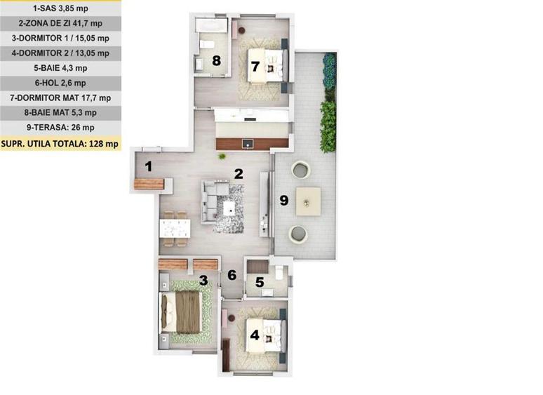 Apartament cu 4 camere decomandat, mobilat în Iancu Nicolae
