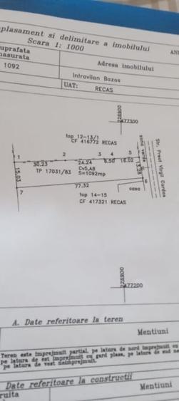 Teren Construcții intravilan de 1100 mp, în Central