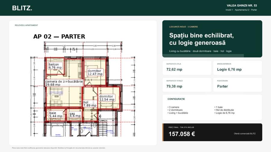 Apartament cu 3 camere decomandat în Central