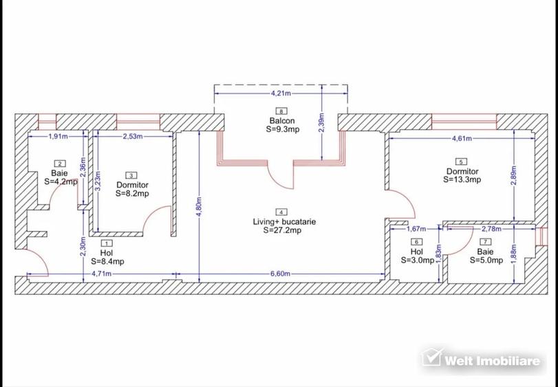 Apartament cu 3 camere semidecomandat, mobilat în Borhanci