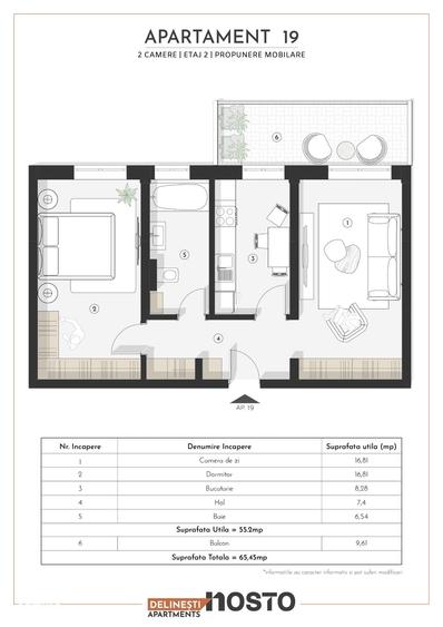 Apartament cu 2 camere decomandat în Plopi