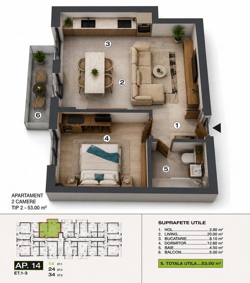 Apartament cu 2 camere decomandat în Bragadiru