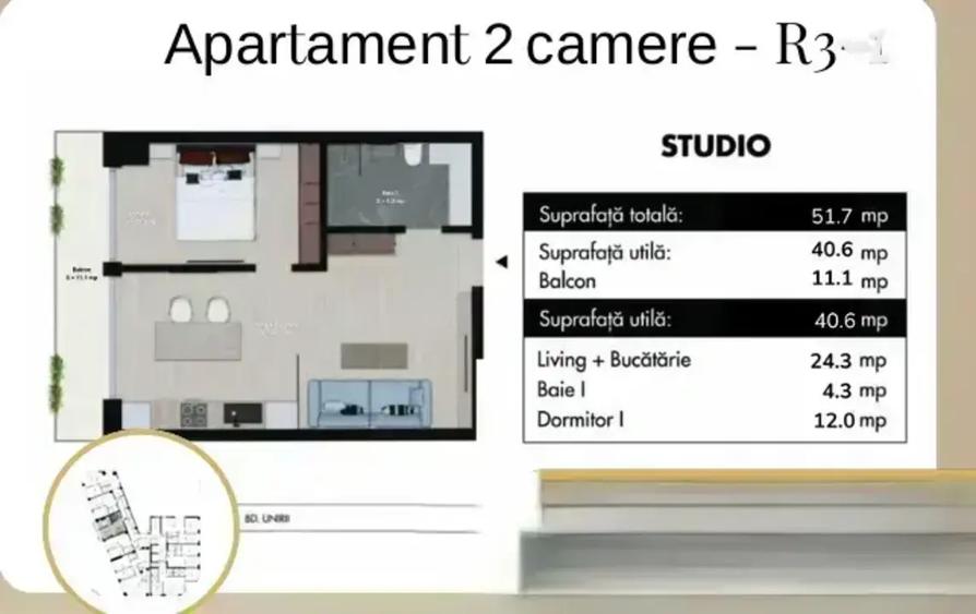 Apartament cu 2 camere semidecomandat în Unirii