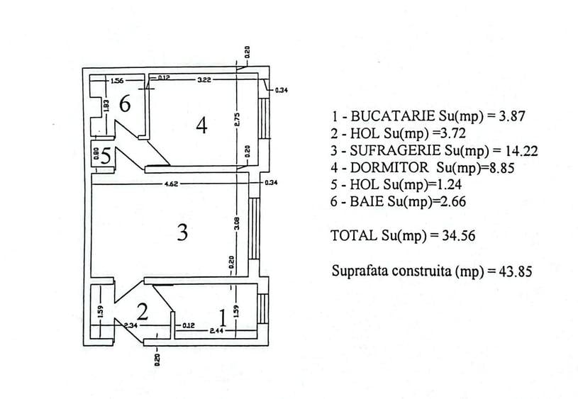Apartament cu 2 camere semidecomandat în Central