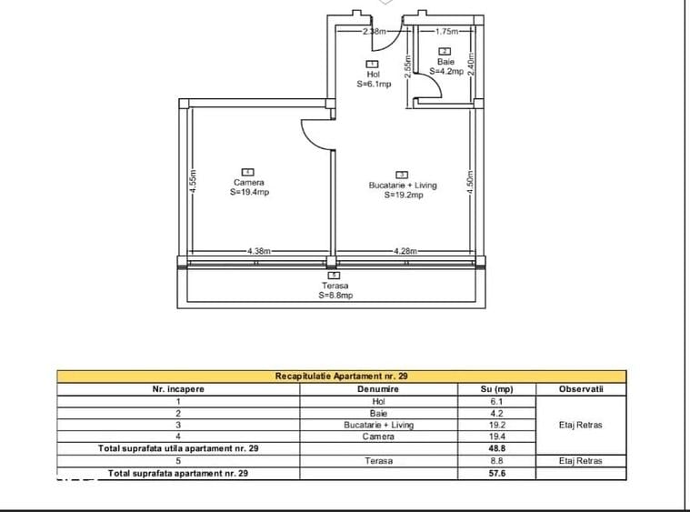 Apartament cu 2 camere semidecomandat în Baciu