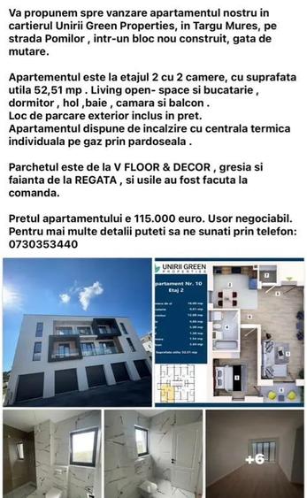 Apartament cu 2 camere nedecomandat în Unirii