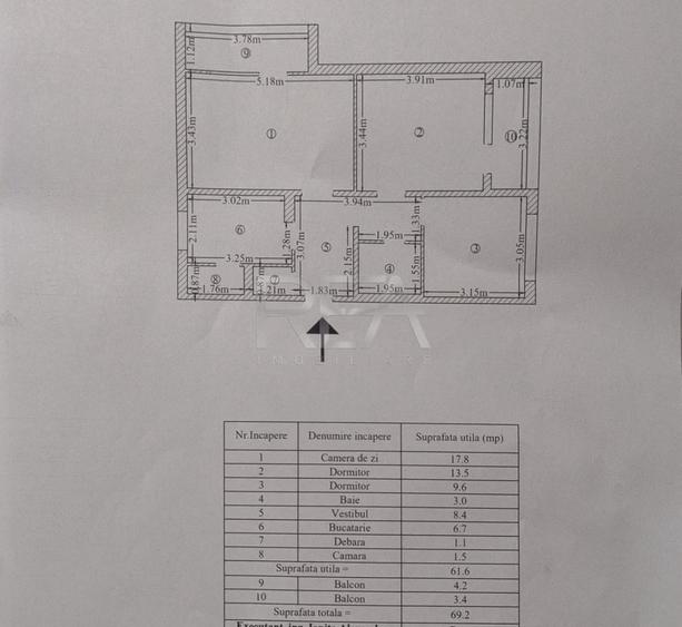 3 camere- decomandat- 69,2 mp- Bloc Anvelopat- Doua balcoane- Teius/Rahova - 12