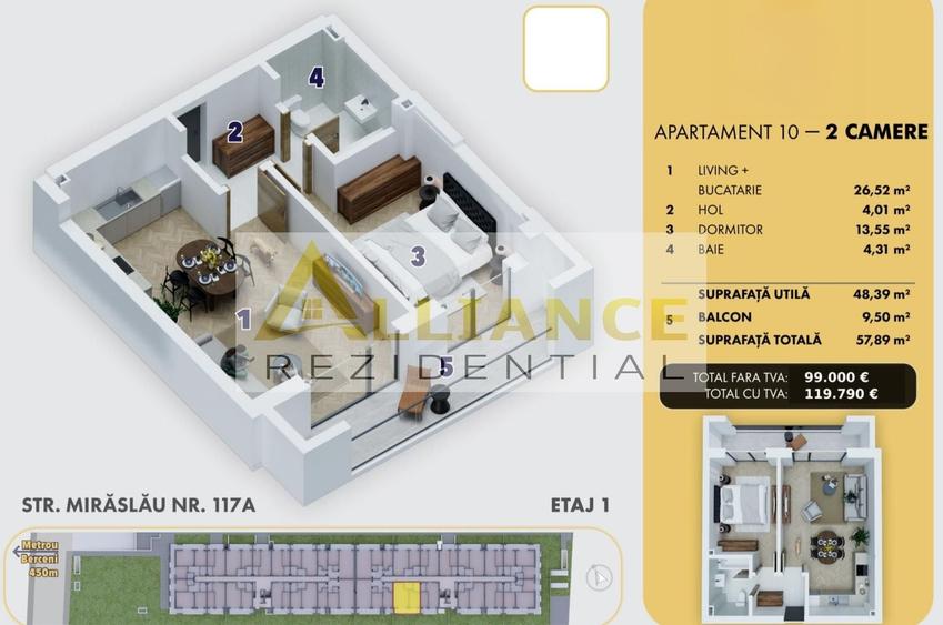 2 camere | 58mp | Bloc Nou langa metrou - 7