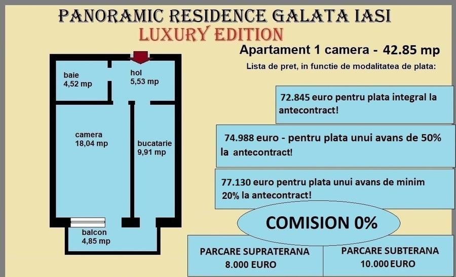Apartament 1 camera de vanzare in Iasi, Galata, 42,85 mp, bloc nou - 11