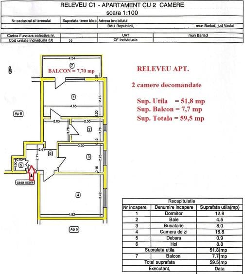 Apartament cu 2 camere semidecomandat, mobilat în Bârlad