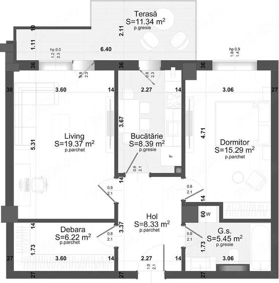 Apartament cu 2 camere decomandat în Central