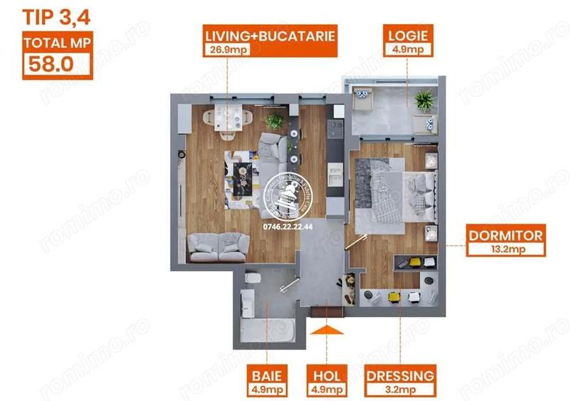 Apartament 2 camere de vanzare Dacia, - 5