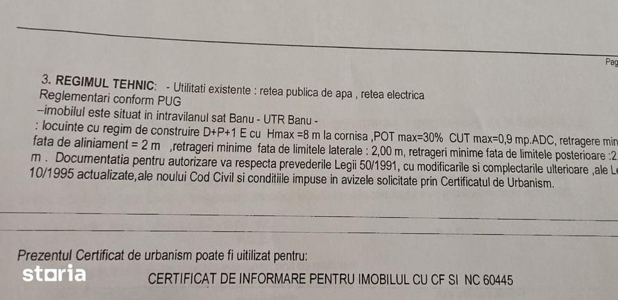 Teren intravilan 834 mp Banu, Dume?ti, Ia?i - Deschidere 17m la asfalt - 1