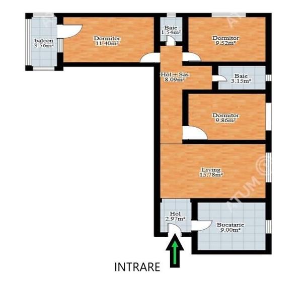 Apartament cu 4 camere 2 bai si balcon etaj 1 zona Rahovei din Sibiu - 9