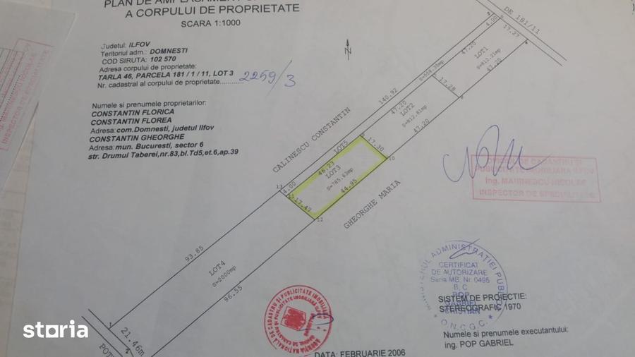 Teren de 785 mp, în Domnești
