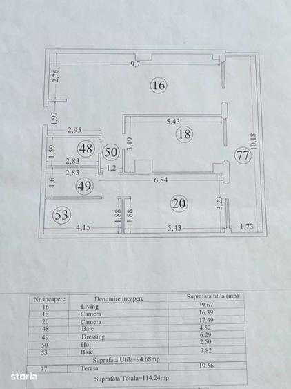 Apartament cu 3 camere în Central