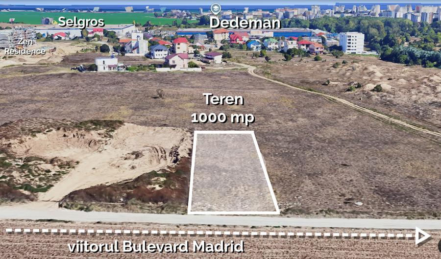 Teren intravilan 1.000 mp | Zona Dedeman/ proiect Bd. Madrid | Comision 0% - 2