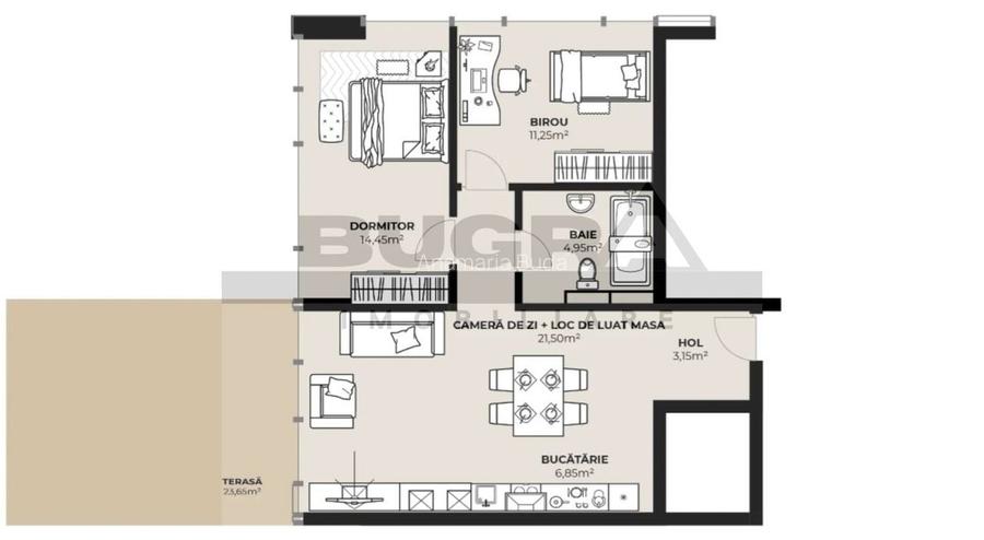 Apartament 3 camere, 62 mp, terasa 24 mp, zona autogara