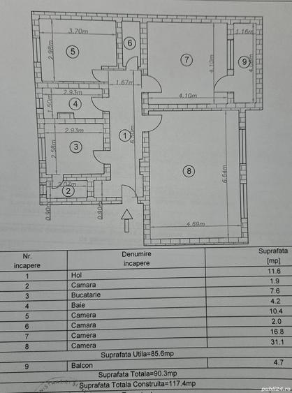 Proprietar vand apartament decomandat 90 mp - 3 camere in Brad - 6