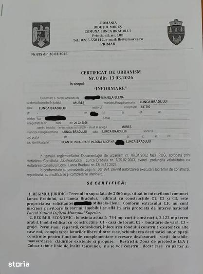 Teren de 1400 mp, în Lunca