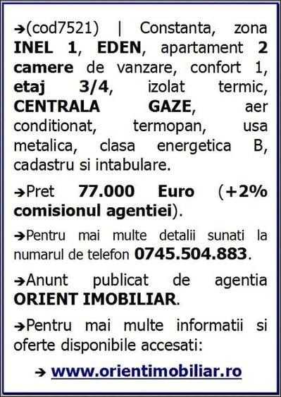 Inel 1, Eden, 2 camere, gaze, etaj 3, vanzari Constanta - 10