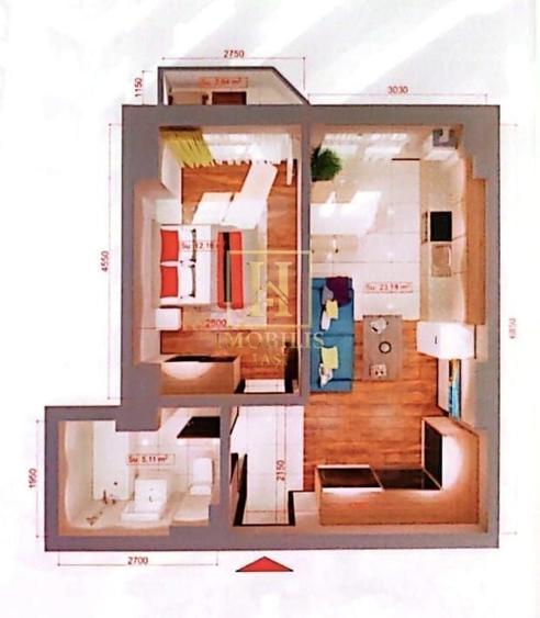 Apartament-living si bucatrie open space+dormitor, 43.4mp-Copou - 4