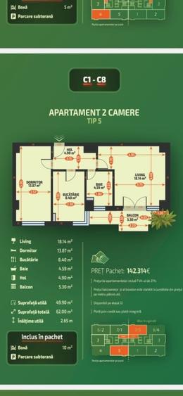 Apartamente cu 2 camere 61mp, etaj 7 , pret 127.661 euro, Tatarasi - 4