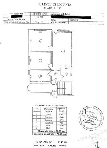 Vand apartament 3 camere 61m2 si curte 58m2 Bucurestii Noi - 14