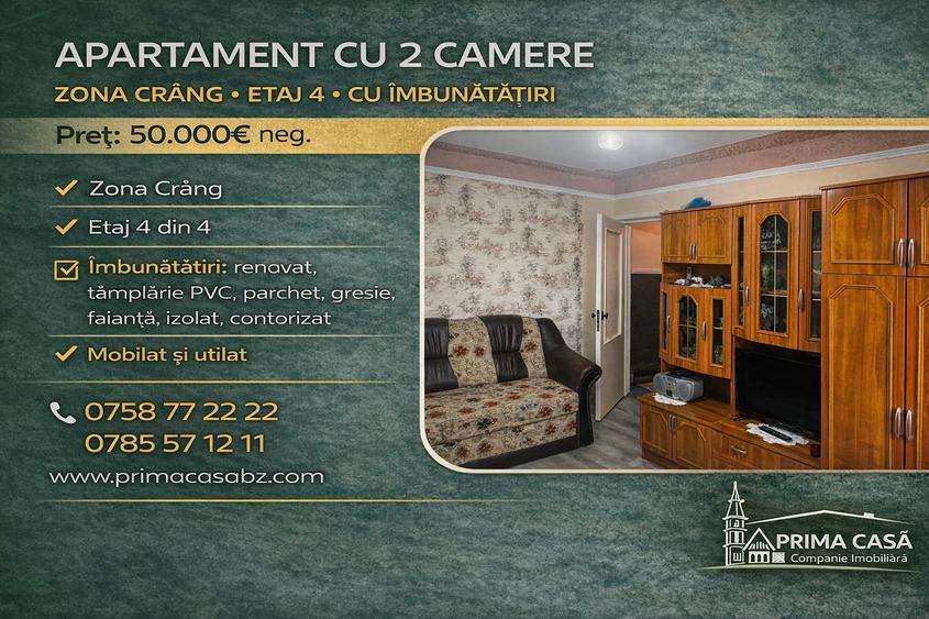 Apartament cu 2 camere ~ zona Crang ~ etaj 4 ~ cu imbunatatiri ~ Pret: 50.000€ - 1