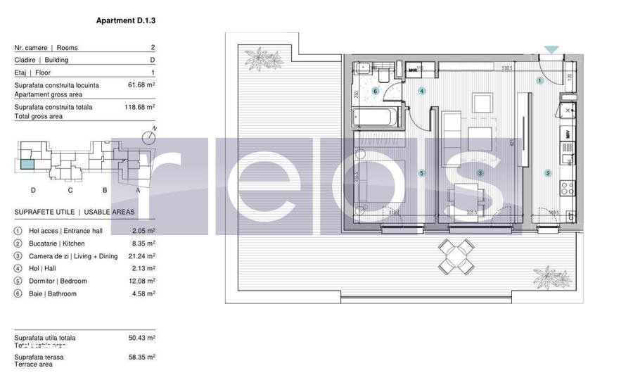 VANZARE APARTAMENT 2 CAMERE | STRAULESTI | 61MP | TERASA | COMPLEX NOU - 9