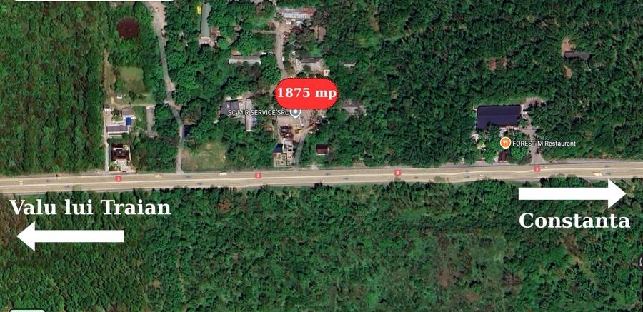 Teren in mijlocul padurii Valu lui Traian 1875 mp si cladire 450 mp hala - 2