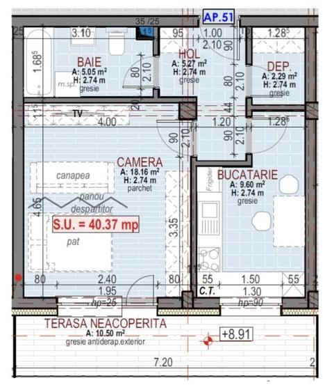 Apartament de 2 camere, 42 mp, semifinisat, zona Sesul de sus - 6