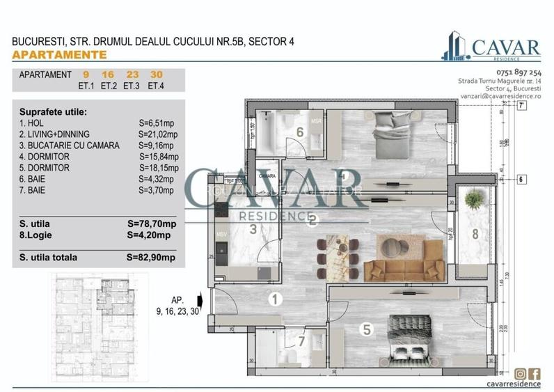 Proiect Nou Cavar Residence 3 Camere Decomandat 83 mp