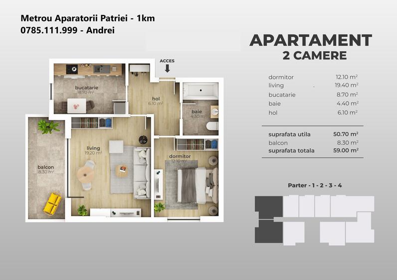 Metrou Aparatorii Patriei (1km) - garsoniera cu curte proprie - 6