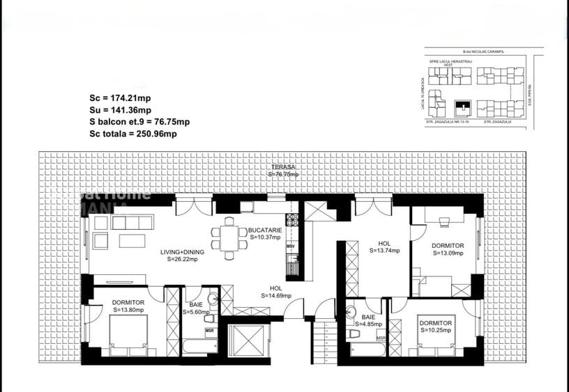 Penthouse cu 4 camere decomandat, mobilat în Herăstrău