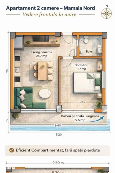 Apartament luminos cu vedere la mare, ideal investitie - 6