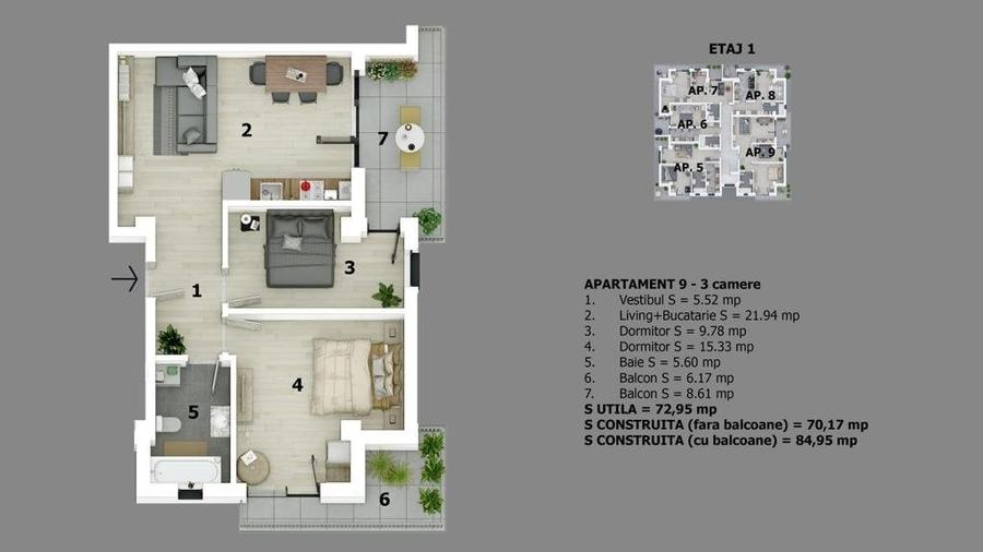 Apartament 3 camere | zona Maramures | Parc Unirii | Finalizat | Comision 0 - 14