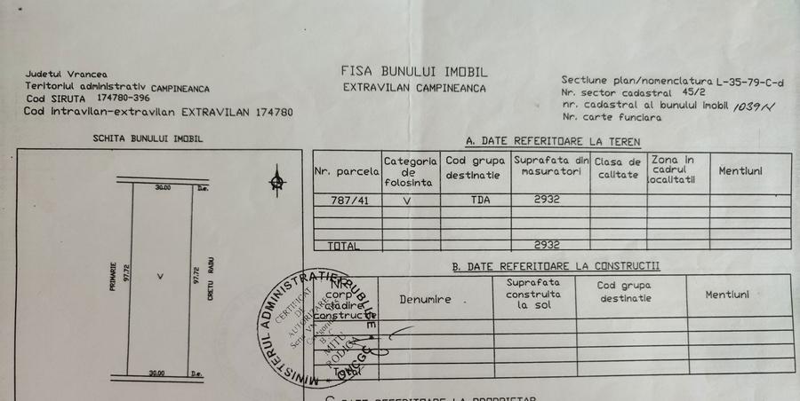Teren extravilan Campineanca ( la iesire spre Carligele)3000 mp - 3