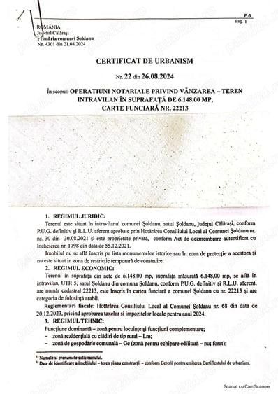 Teren de 6128 mp, în Șoldanu