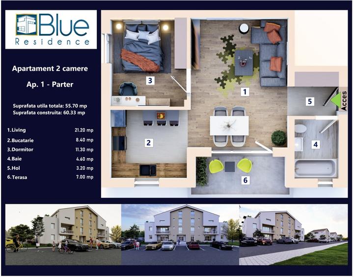 Apartament cu 2 camere decomandat în Sânpetru