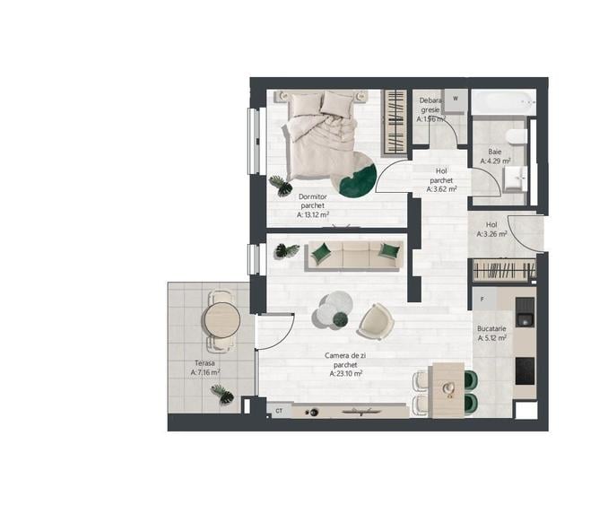 Apartament cu 2 camere decomandat în Exterior Vest